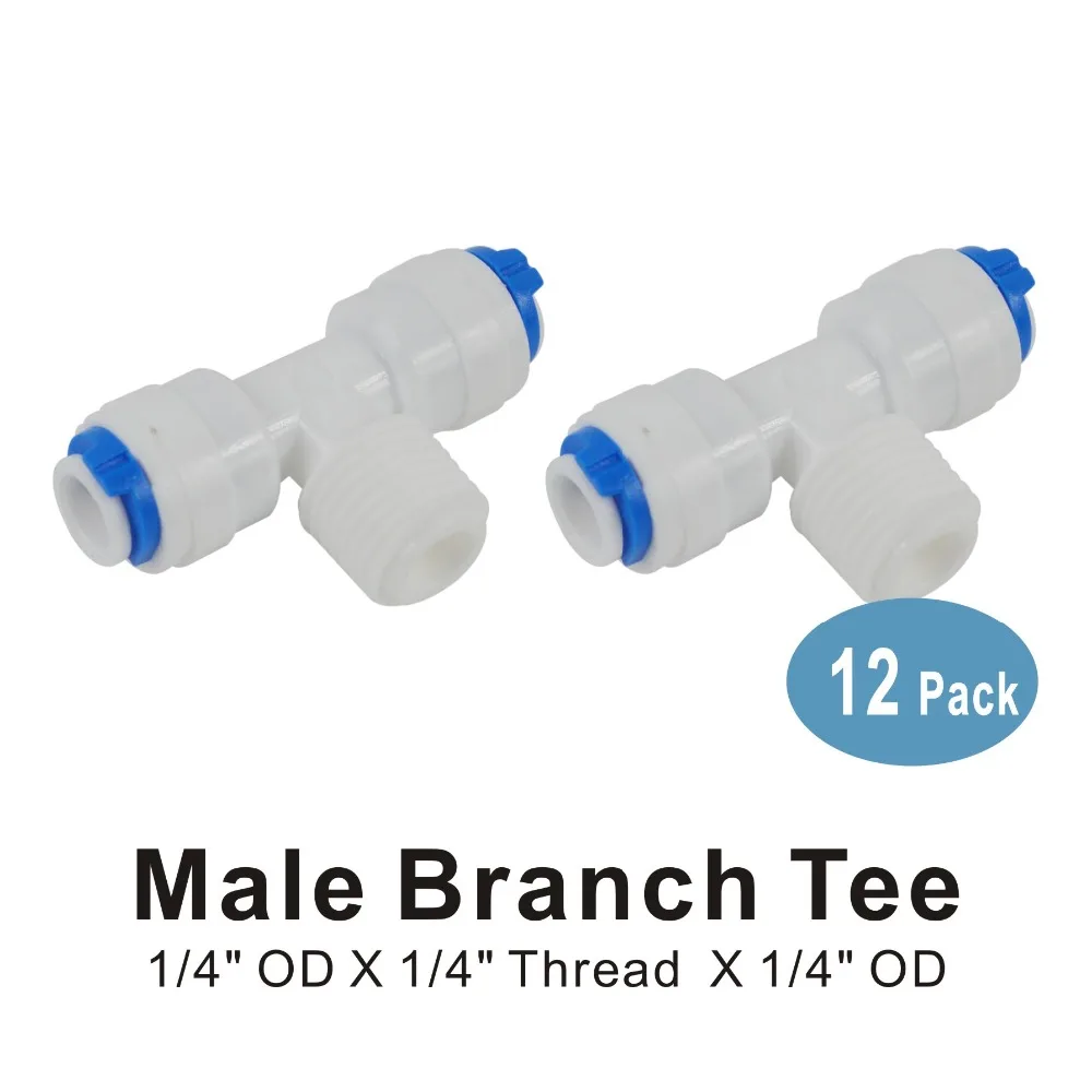 

Male Branch Tee 1/4-Inch OD x 1/4-Inch Thread x 1/4-Inch Quick Connect RO System Fittings - 12 PACK