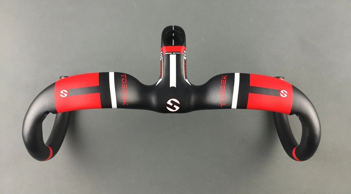 TOSEEK FULL Carbon Integrated Handlebar 400/420/440mm red 80/90/100/110/120mm Stem Uplift Style For Racing Road Bike 28.6mm | Спорт и