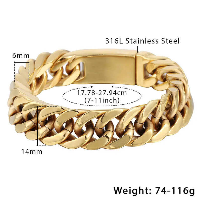 Мужской браслет в стиле хип хоп из нержавеющей стали 316L 14 мм|steel bracelet men|steel braceletsteel