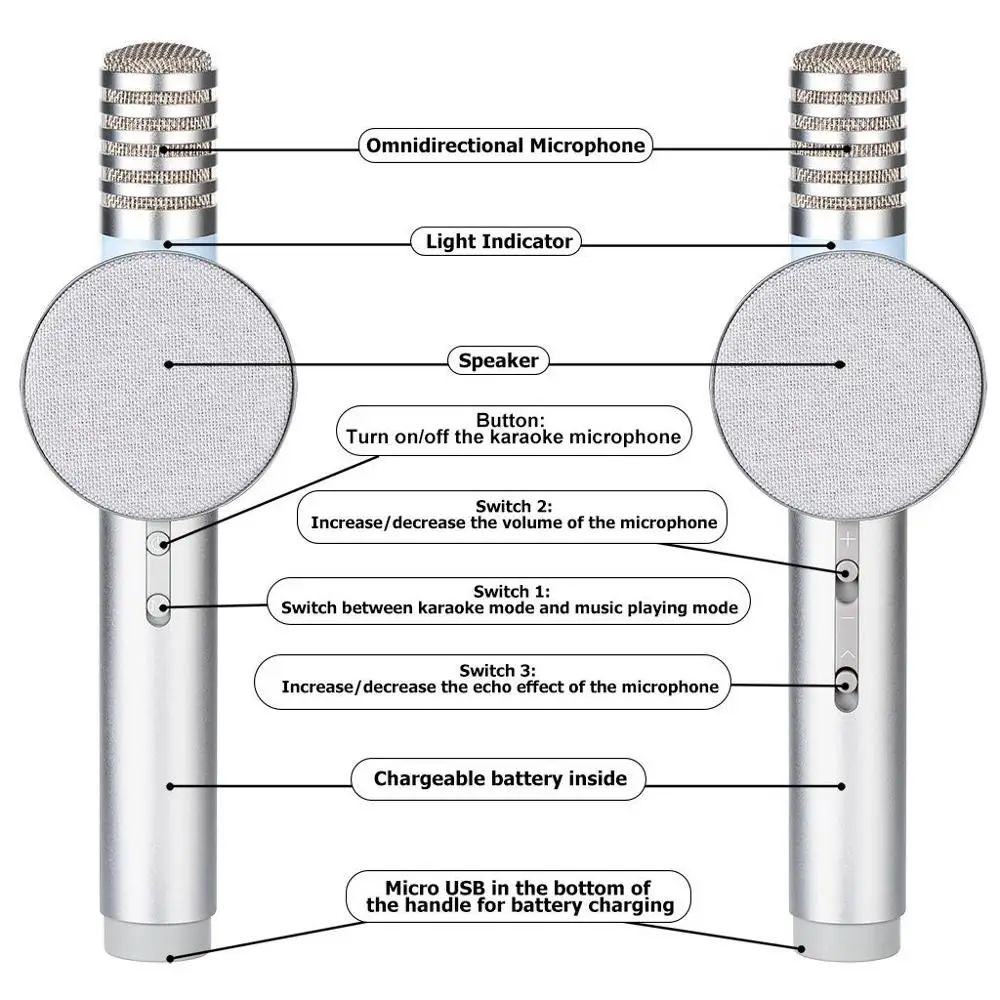 Bluetooth микрофон X1 для караоке и воспроизведения музыки шумо-стирание DSP 2 вида