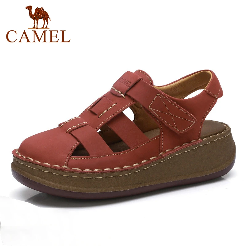 CAMEL New Leather Sandals Women Wedges Loop Shoes Casual Thick Heel Woman 2018 Summer Beach | Обувь
