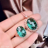 kjjeaxcmy boutique jewelry 925 sterling silver inlaid natural gemstone green crystal female ring necklace pendant support test