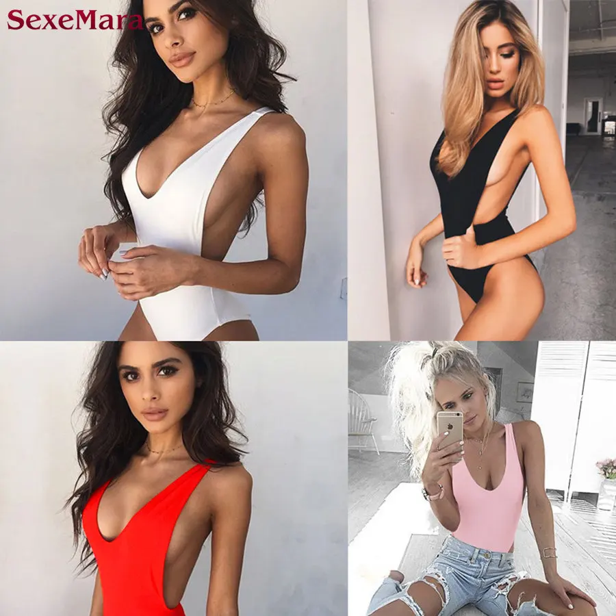 Sexemara Одна деталь Глубокий V купальник Для женщин стринги Сплошной Купальники для