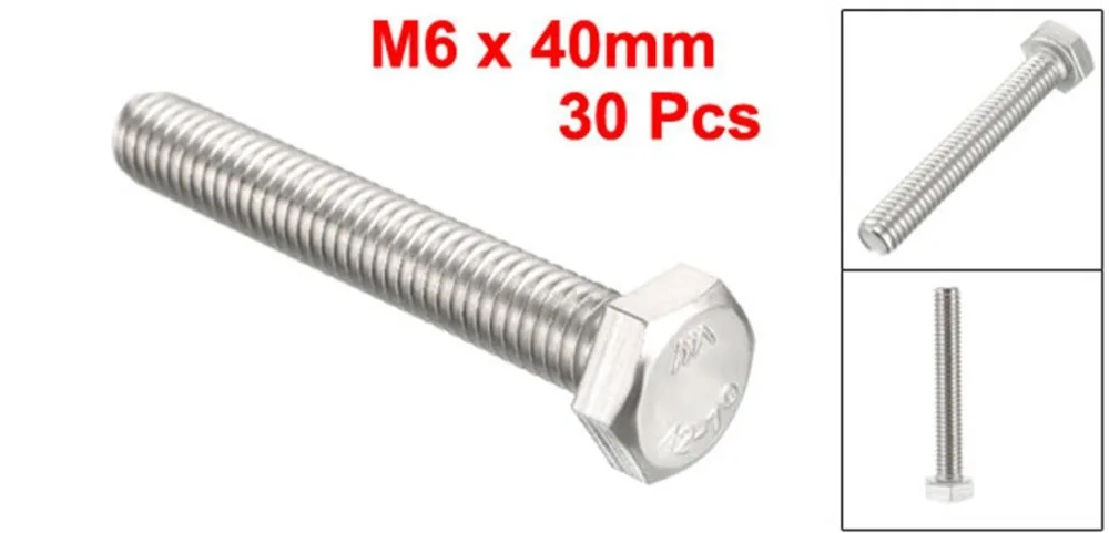 UXCELL 30 шт. болты M6 резьба 25/35/40 мм 304 Винты с шестигранной головкой из нержавеющей