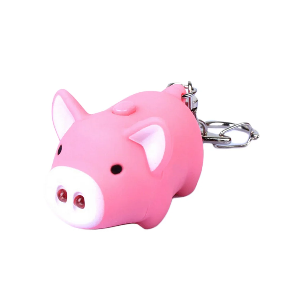 3 colors ! cute pig led keychains flashlight sound rings Creative kids toys pig cartoon sound light keychains child gift images - 6