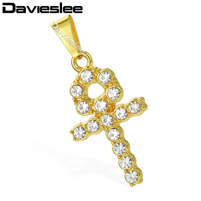 Davieslee Iced Out Ankh Key Cross подвеска ожерелье Женская цепочка проложенная стразами