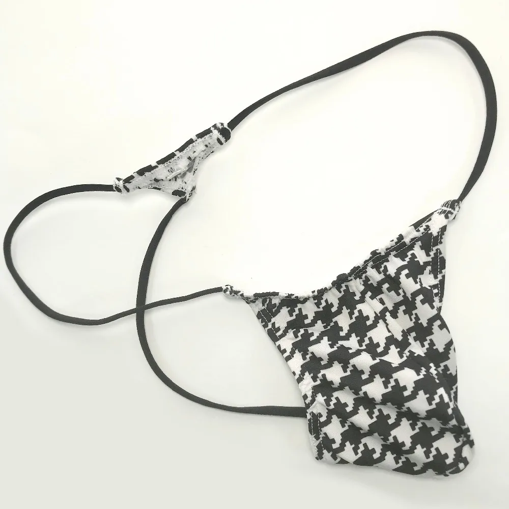 

G4504 Mens Small Contoured Pouch Triangle back Thong Black White print