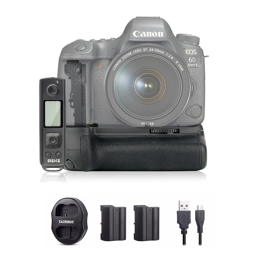 Meike MK-6D2 Pro Батарейная ручка+ 2* Батарея+ двойное зарядное устройство Встроенный 2,4G пульт дистанционного управления для Canon 6D Mark II как BG-E21