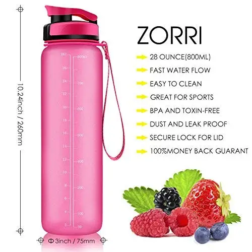 ZORRI туристическая бутылка для воды с лимоном и фруктами модный розовый gourde en plastique