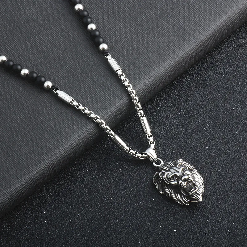 Again Jewel Fashion 2019 New Men Pendant Necklace Vintage Design SKull Lion Natural Stone Beaded Yoga Jewelry Gift | Украшения и