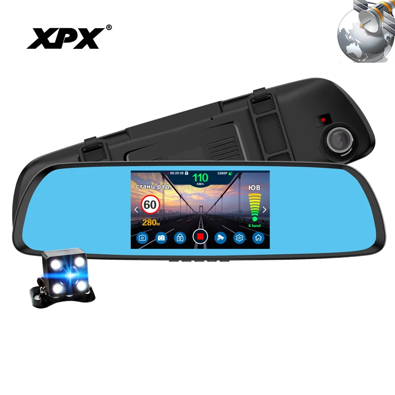 Автомобильная камера Dash Cam XPX P616 DVR 3 в 1 с GPS, радаром, задним видом и зеркалом заднего вида, FHD 1080P, функцией обратной связи.