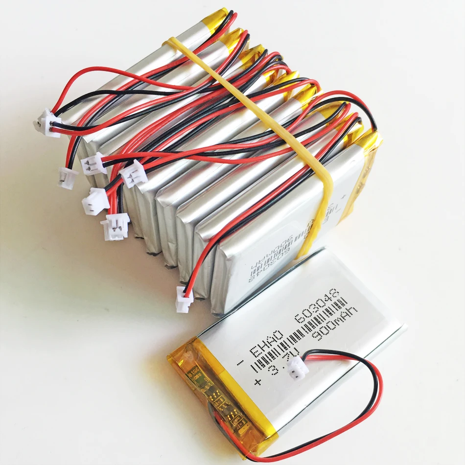 10 шт. 3 7 в 900 мАч литий полимерная LiPo аккумуляторная батарея JST 1 25 мм 2pin разъем 603048