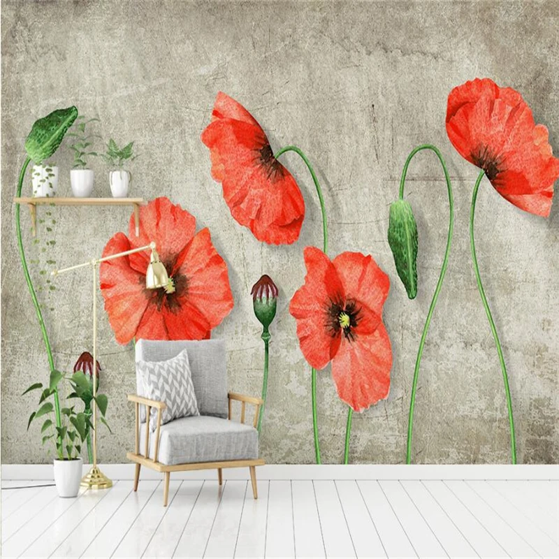 

Custom Photo Wallpapers for Walls 3D Flowers Wallpapers Murals for Living Room Bedroom Wall Papers Nature Red Floral Wall Murals