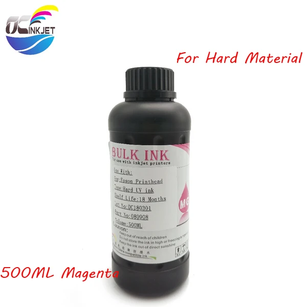 Magenta(hard) Ocinkjet 500 мл светящиеся в ультрафиолетовом свете чернила для Epson 1390 1400 1410 1430 1500 W UV планшетный принтер для DX4 DX5 DX6 DX7 окружающей среде, печатные головки подходят для мягких и твердых - Цвет: Magenta(hard)