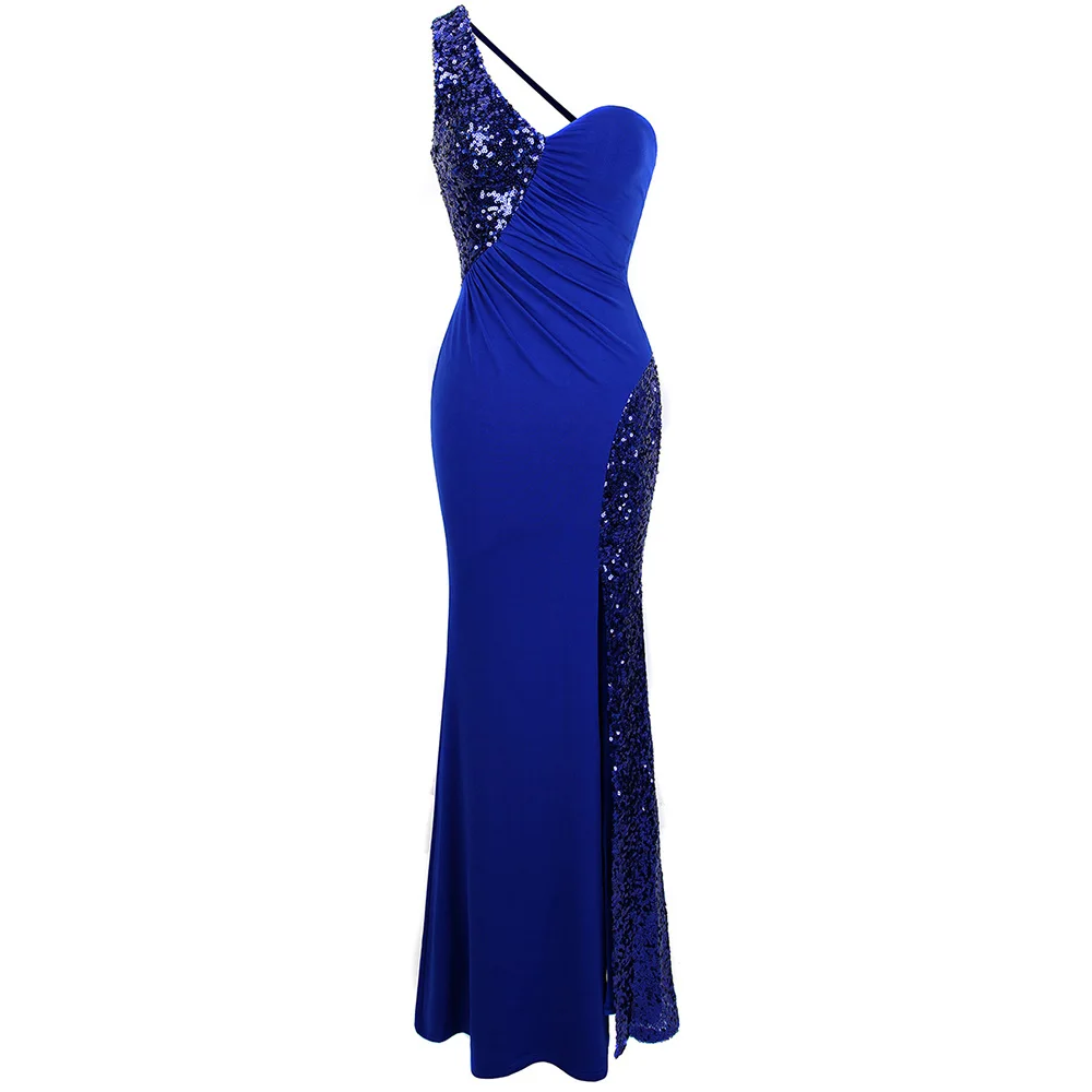 Angel fashions женские Выпускные платья на одно плечо без рукавов Sequin Maxi синее вечернее