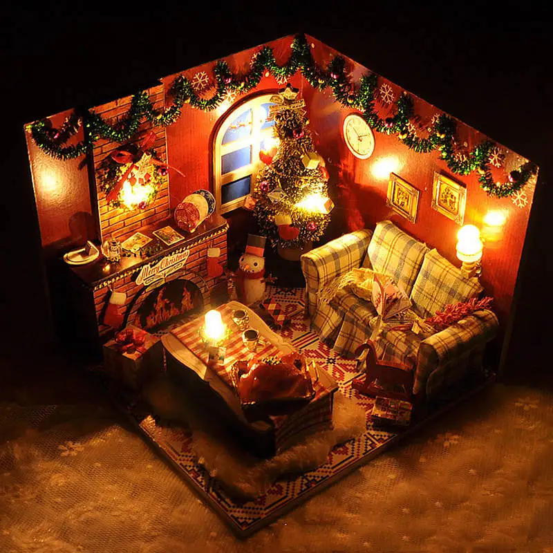 DIY деревянный миниатюрный кукольный домик Рождественская мебель игрушка