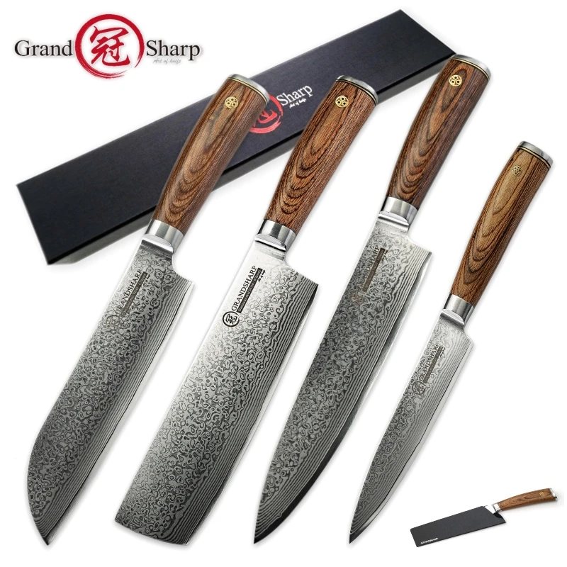 

4 PCS Damascus Knife Set vg10 Japanese Damascus Steel Chef Santoku Nakiri Utility Damascus Kitchen Knives Home Cooking Tools NEW