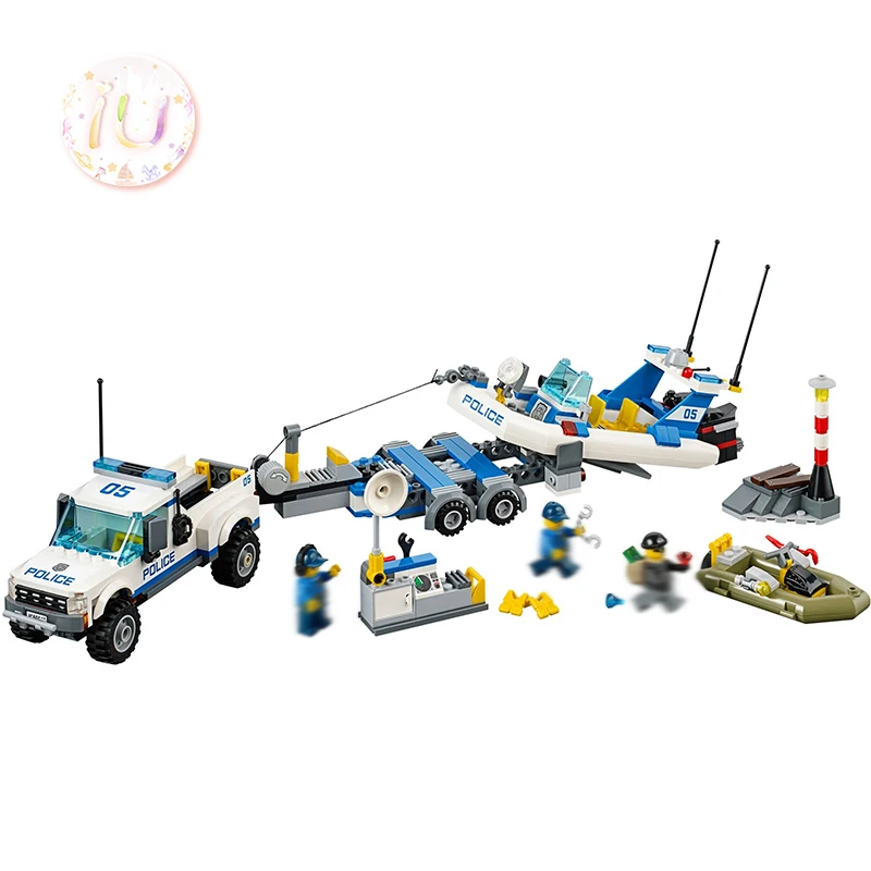 Legoings городской полицейский патрульный автомобиль и лодка строительные блоки