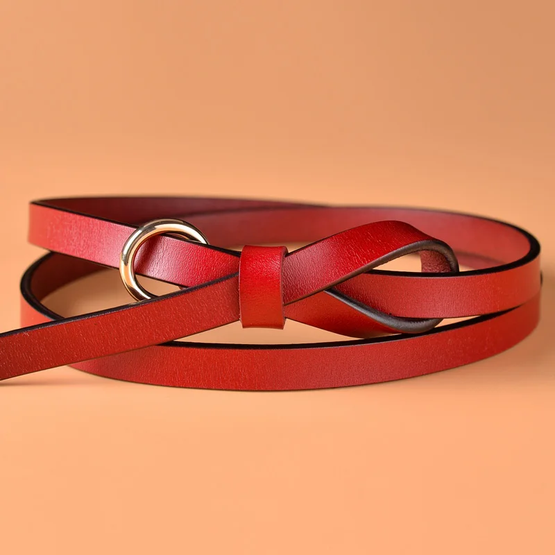 

2018 new fashion cowshin belts for women Round buckle thin belts decoration dress wasitband ceinture femme women belt