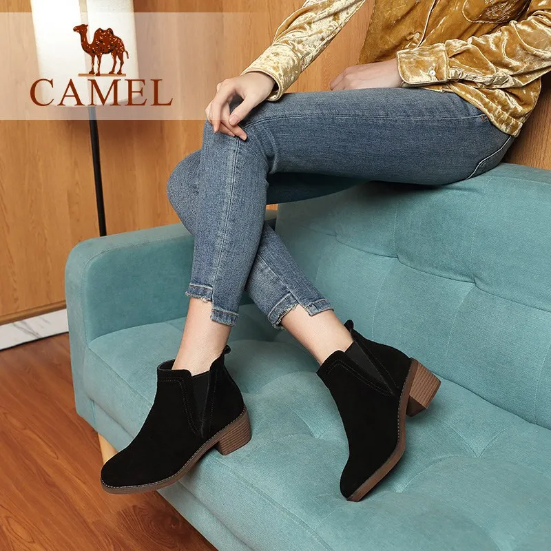 CAMEL/женские замшевые ботильоны в стиле ретро женские зимние полусапожки на