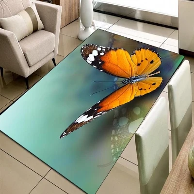 

Else Green Floor on Orange Big Butterfly Animal 3d Print Non Slip Microfiber Living Room Decorative Modern Washable Area Rug Mat
