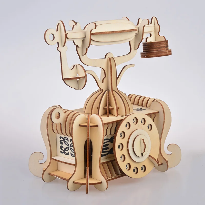 Старомодный телефон diy игрушка 3D деревянная модель конструктор для взрослых