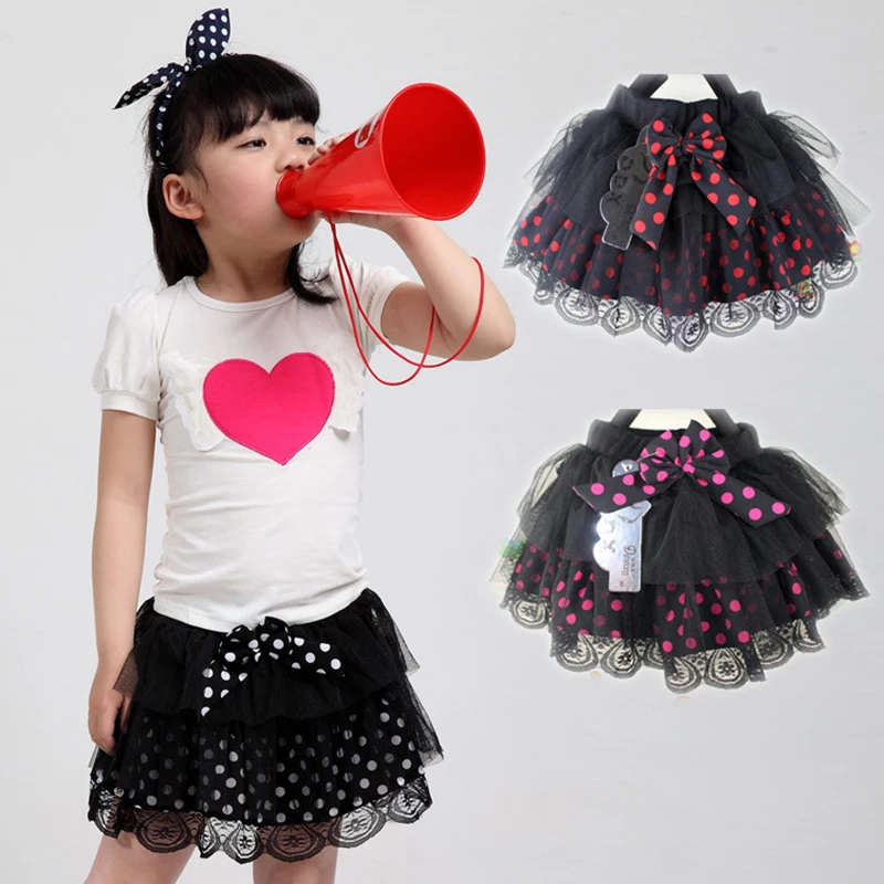 

Multi-layers Girls Tutu Skirt Polka Dotted Children Skirts With Bow Baby Toddler Lace Tulle Dots Skort Bottoms 2-6Yrs