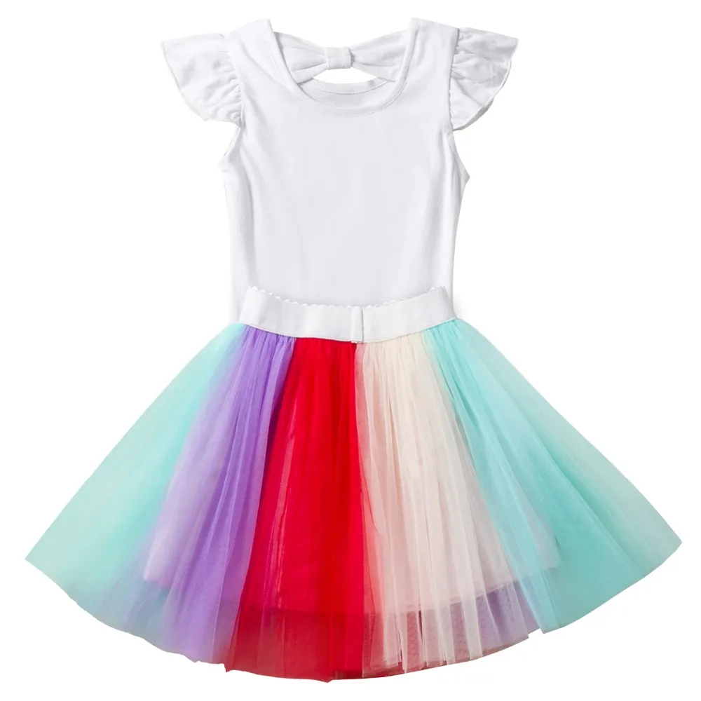 New Cute Unicorn Printing Ball Gown Girl Dress O-neck Summer Two-piece set Princess Dresses Baby Children's Clothing | Детская