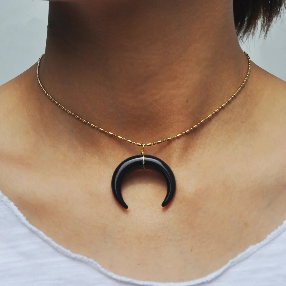 Lureme ретро женский ручной работы черный полумесяц фото (nl005777)|horn pendant necklace|pendant
