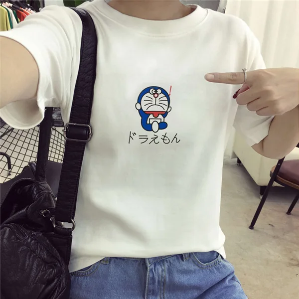 Ecttct 2019 Harajuku футболка Для женщин Дораэмон милые летние топы с принтом букв длинным
