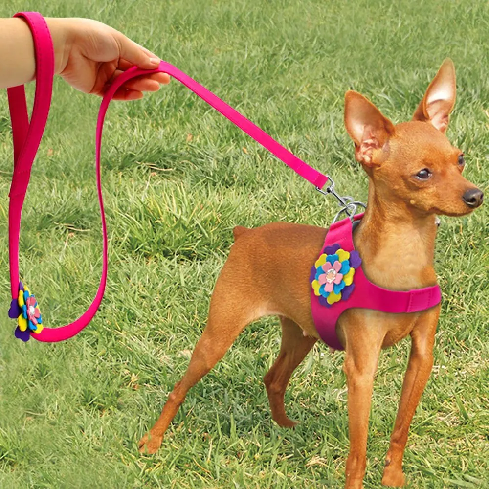 

Dog Harness with Flowers Soft& Light Korean Velvet fabric for Small Medium Pet Dogs