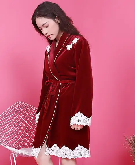 Женское бархатное кимоно Fdfklak халат золотистого цвета теплая одежда для сна с