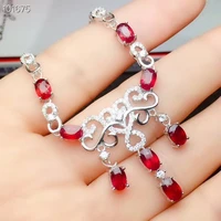 kjjeaxcmy boutique jewelry925 silver inlaid natural ruby ladys large necklace support detection