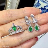 kjjeaxcmy boutique jewelry 925 sterling silver inlaid natural emerald jewelry female ring earrings set support detection luxury