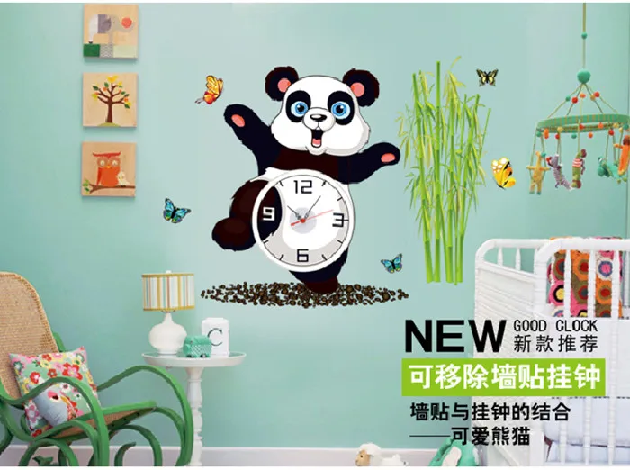 3d часы с иглой времени настенная наклейка мультяшная панда бамбуковый дизайн