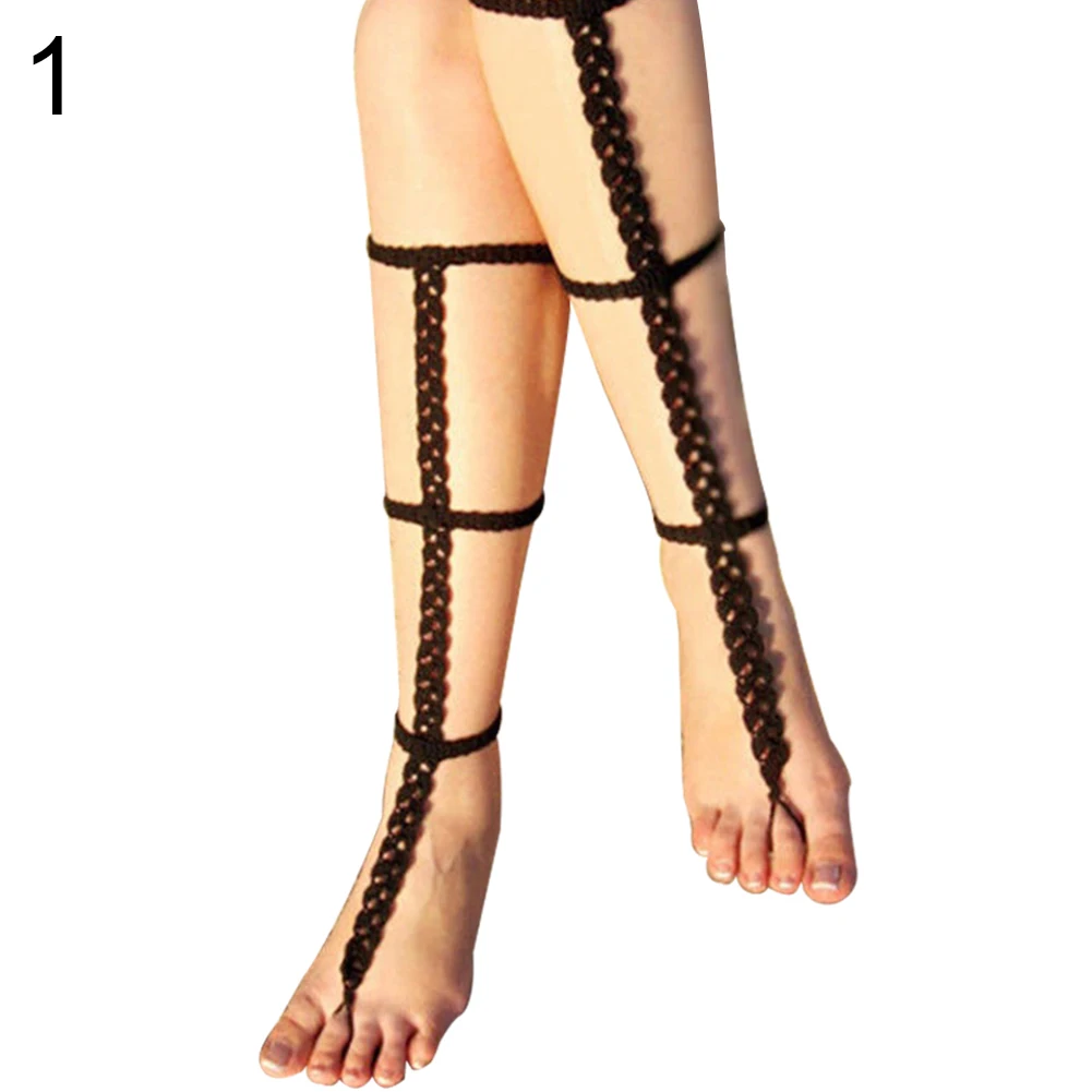 Boho крючком хлопок лодыжки браслет цепочка босиком Сандалии для девочек ног