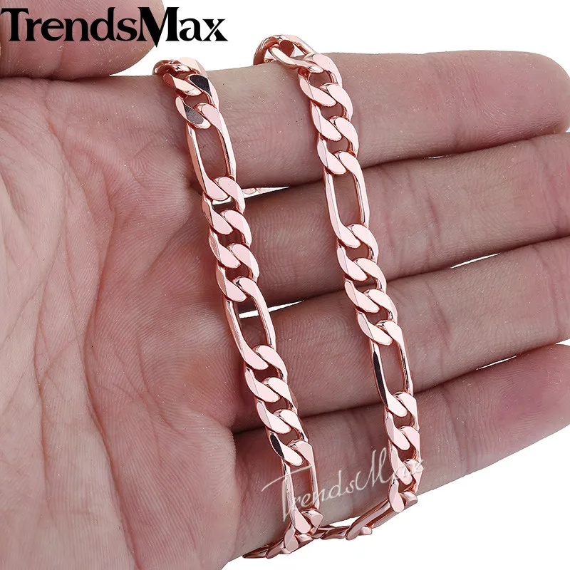 Trendsmax мм 6 Ожерелье для мужчин 585 розовое золото ожерелье Фигаро Цепь 2018 Модные