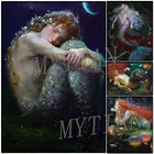 Картина Фантазийная девочка для украшения комнаты, вышивка крестиком, картина 5D сделай сам из страз, вышивка крестиком русалка, мозаика