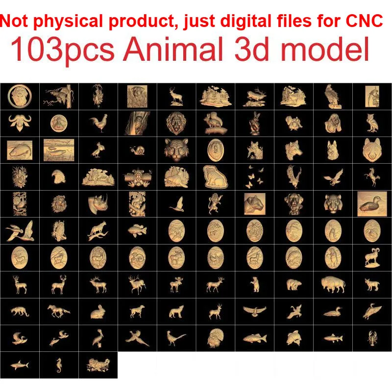 

103 pieces Animal 3d model STL relief for cnc carving relief artcam vectric aspire