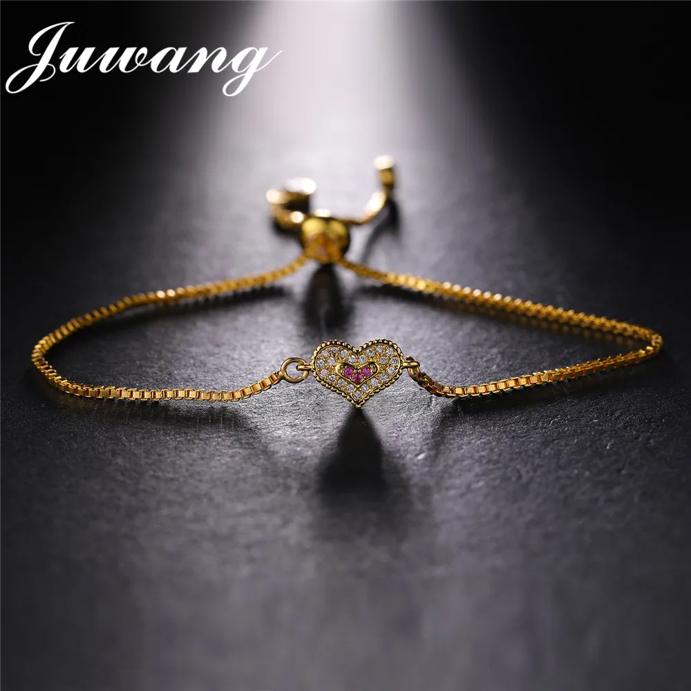 

JUWANG Cute Colorful Heart CZ Crystal Link Chain Bracelets for Women Gold Color Link Chain Bracelets Fashion Jewelry Gift