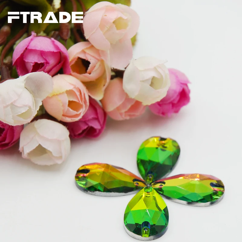 Акция радужные цвета в форме капли воды Серебряное плоское стекло стразы