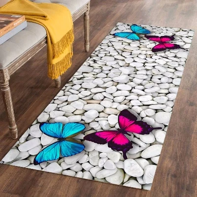 

Else Pink Blue Butterfly White Gray Stones 3d Print Non Slip Microfiber Washable Long Runner Mats Floor Mat Rugs Hallway Carpets
