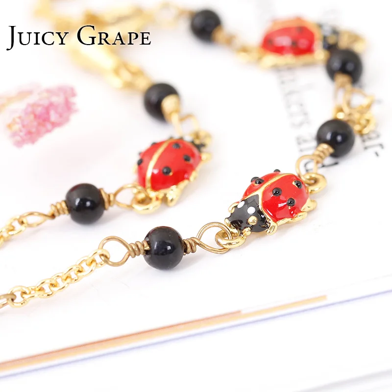 Juicy Grape Cute Ladybug Gilded Chain Handmade Enamel Link Bracelet For Women Fashion Jewelry Christmas Gift | Украшения и