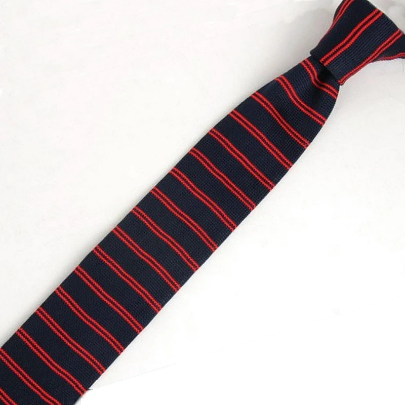 

Men's Navy Blue Red Striped Neck Ties Classical Knit Tie Slim Skinny Knitted Ties Groom Wedding Party Business Necktie ZZLD115