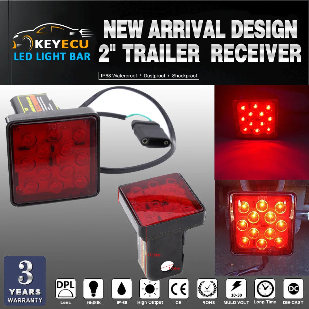 KEYECU 2" Trailer Hitch Receiver Cover with 12 LED Brake Leds Light Tube w/ Pin added safety AND easy-to-install | Автомобили и