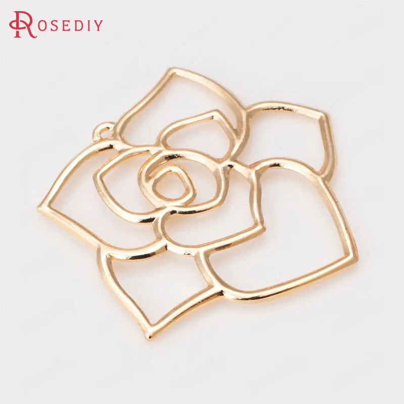 6 шт. латунные подвески в виде Розы 35 х35 мм 24 К цвета шампанского|charm pendant|rose charmcharm