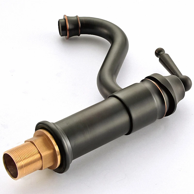 Смеситель для раковины в ванной комнате одна ручка низкая дуга классический