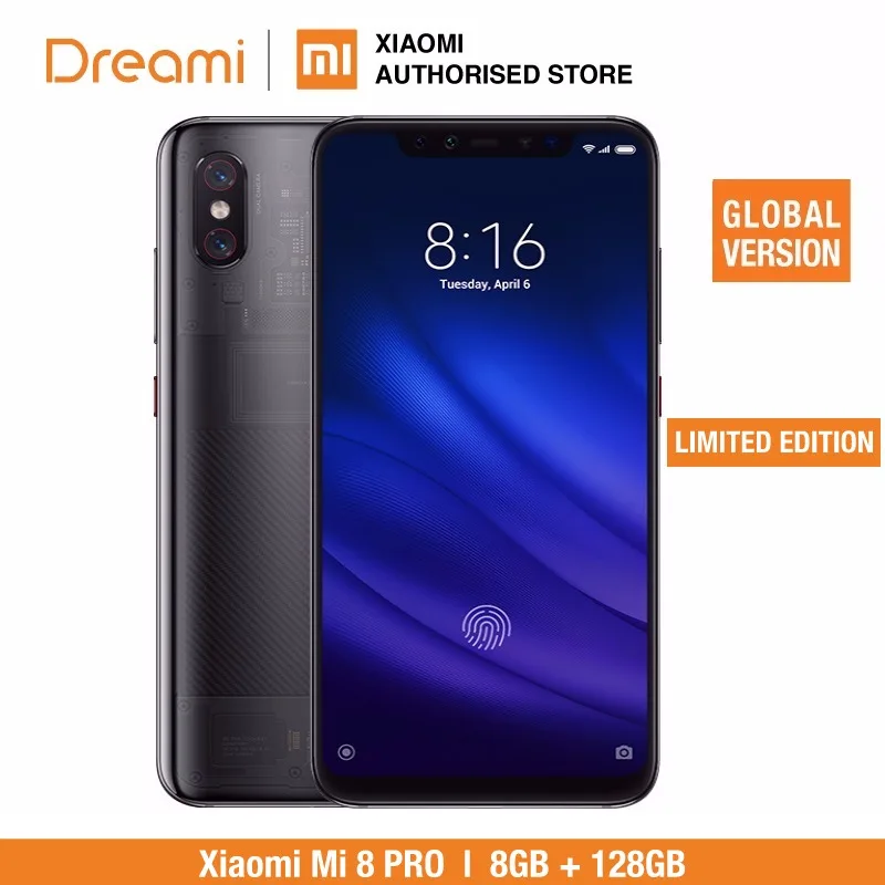 Глобальная версия Xiaomi Mi 8 Pro 128 Гб rom ram прозрачный Титан (новый и запечатанный) |