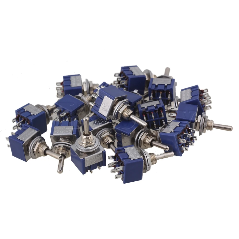 Yibuy 20 шт синий 3 полосный AC 125V 6A двухполюсный DPDT ВКЛ/ВЫКЛ/вкл Тип 3P тумблер|Детали и