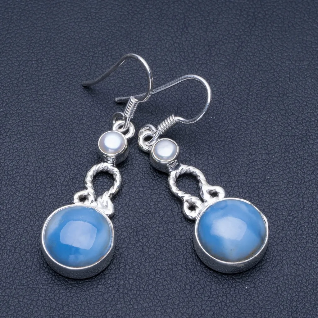 StarGems(tm) Natural Owhyee Opal and River Pearl 925 Sterling Silver Earrings 1 1/2&quot | Украшения и аксессуары